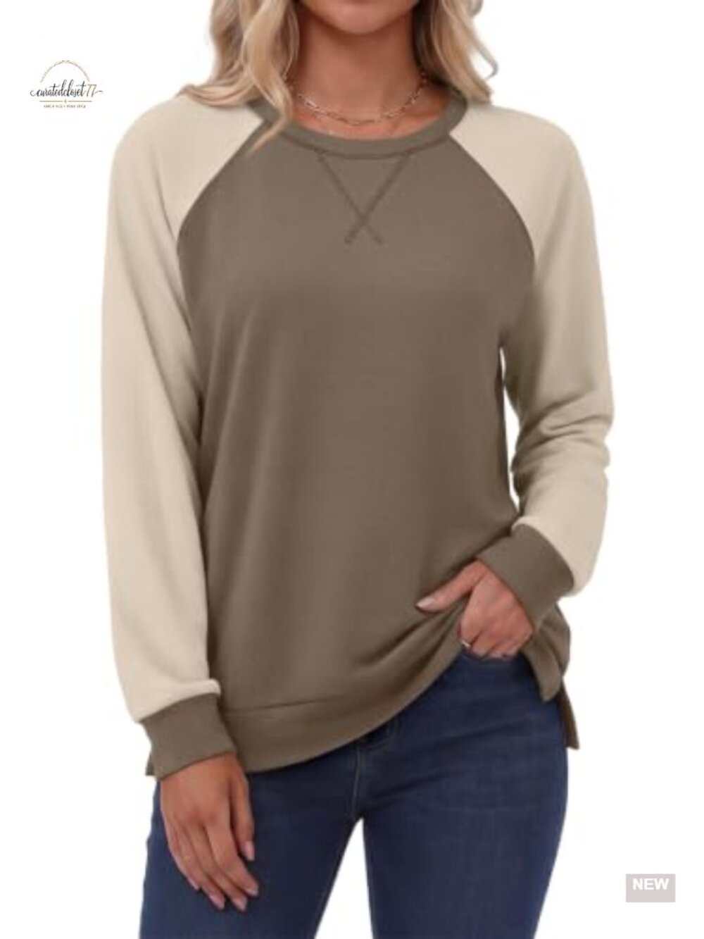 Women's Color Block Crewneck Sweatshirt Long Sleeve Oversized Pullover